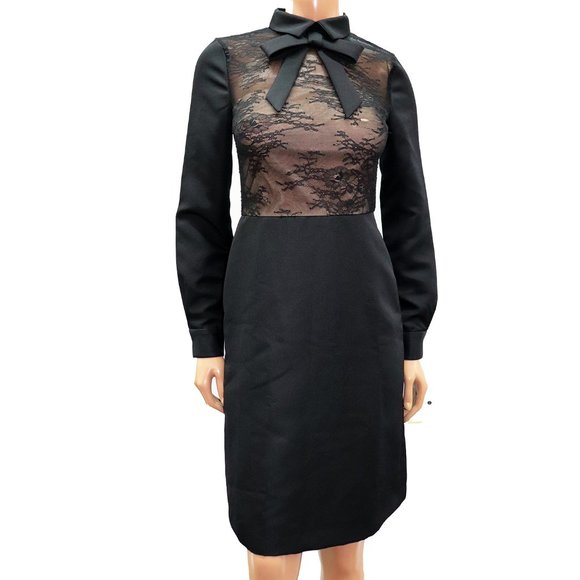 MIKAEL AGHAL Baby Doll LACE Bodice BLACK DRESS little Black Dress BOW Tie Size 2 - Picture 3 of 5